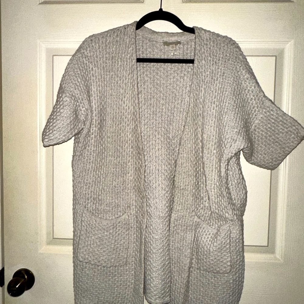 The white company London woven chunky knit open front short sleeve cardigan 8